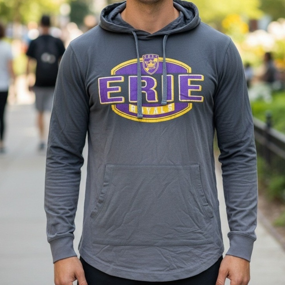 PEL ATHLETIC Erie Royals Hoodie Sweatshirt‎ Gray Purple Yellow Men's Size M